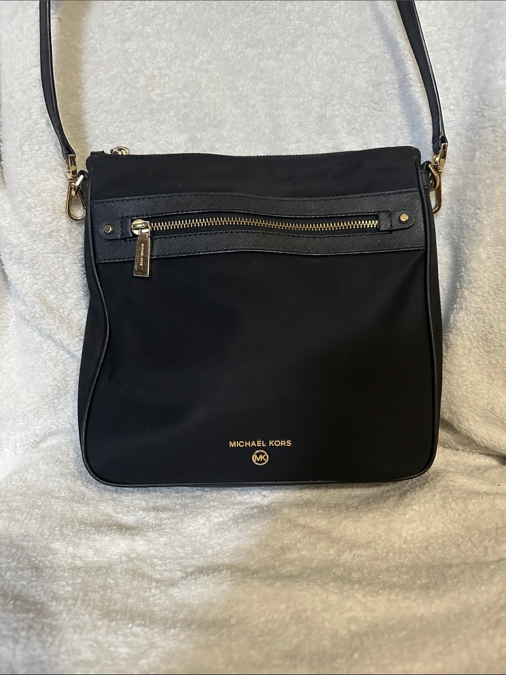 Michael Kors Black Nylon Crossbody with Gold Hardware